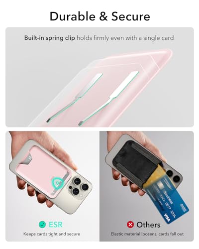 ESR for MagSafe Wallet, 5 Card Holder for Phone Case, RFID Blocking | MagSafe Sticker Included, Slim Magnetic Wallet for iPhone 17 Pro Max 17e 16 15 14 13 12 Series, Selected Samsung Galaxy, Pink - color: Light Pink