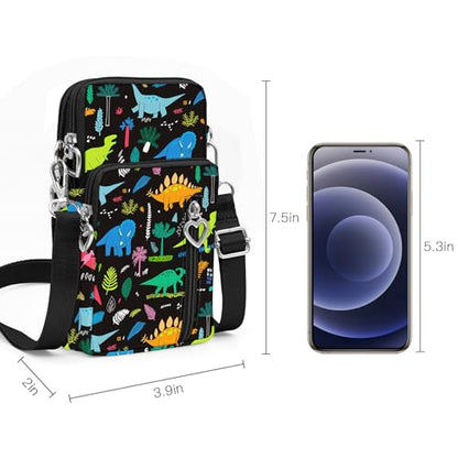 BIAOTIE Lightweight Small Crossbody bags Cell Phone Purses Travel Pouch Shoulder Bag for Women - color: Black Dinosaur