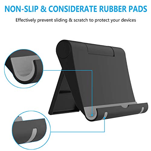 Cell Phone Stand for Desk, 2 Pack Foldable Phone Holder for Office Kitchen Travel, Compatible With iPhone iPad Switch and All Smartphones (Black)