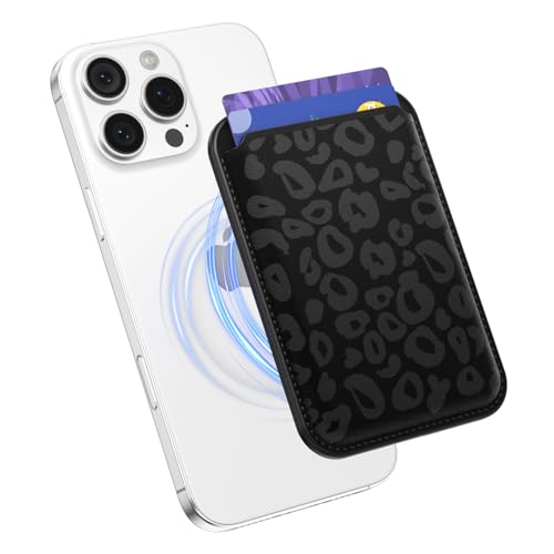 Svanove Leopard Magnetic Phone Wallet Compatible with Magsafe Wallet for Women, Cheetah Print ID Credit Card Holder Wallets for iPhone 17/16/15/14/13/12 Series, Cute Slim Leather Wallets, Black - color: Black