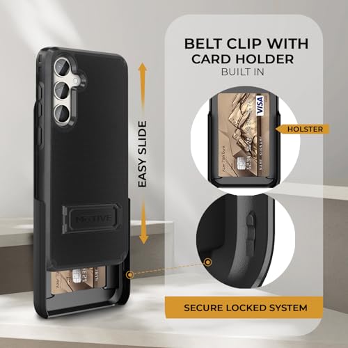 MOTIVE for Samsung Galaxy S25 Case with Belt Clip and Stand | 6.2" | Case & Holster, MagSafe compatible, built-in Kickstand Horizontal, 360° rotating belt clip, slim low-profile fit - size: s25