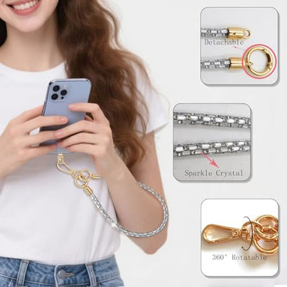 Crystal Phone Lanyard Crossbody Adjustable Rhinestone Anti-Theft Phone Strap Crossbody Cell Phone Neck Strap for Women - color: White