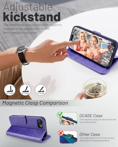OCASE for iPhone 17e/iPhone 16e Wallet Case, Card Holder, Purple | RFID Blocking, Kickstand, Magnetic Closure, PU Leather Flip Folio, Shockproof TPU Shell, Protective Phone Cover (6.1") - color: Purple