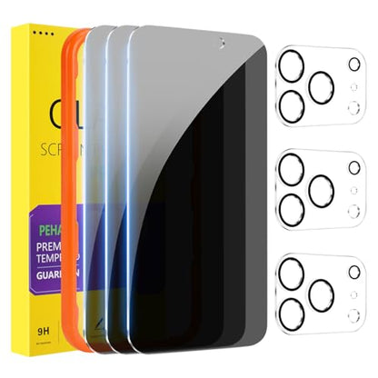 PEHAEL for iPhone 17 Pro Max Privacy Screen Protector+Camera Lens Protector | 3+3 Pack, Installation Frame, Cleaning kits, Anti-Spy Private, Anti-Scratch, 9H Tempered Glass, Case Friendly, [6.9 inch]