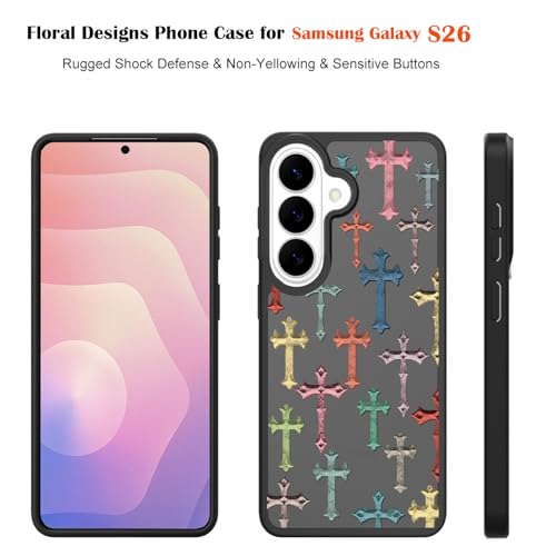 for Samsung Galaxy S26 5G Case: Cute Flowers Floral Design for Girls Women Translucent Matte Slim Soft TPU Bumper Shockproof Silicone Cell Phone Cover (Christian Cross) - color: Christian Cross