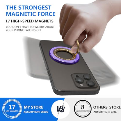 Magnetic Phone Ring Holder for MagSafe,【Two-Sided Magnetic】 360° Rotation Magnet Phone Grip for iPhone 16/15/14/13/12 Series/Samsung/Google (Purple with Gold) - color: Purple with Gold