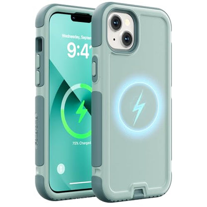 Follaroma for iPhone 13 Case, Heavy Duty Magnetic Cases, Green, 6.1" | Compatible with MagSafe, Heavy Duty Shock proof,Military-Grade Anti-Drop Protective,Dual Layer Magnetic Protection Phone Case - color: Green