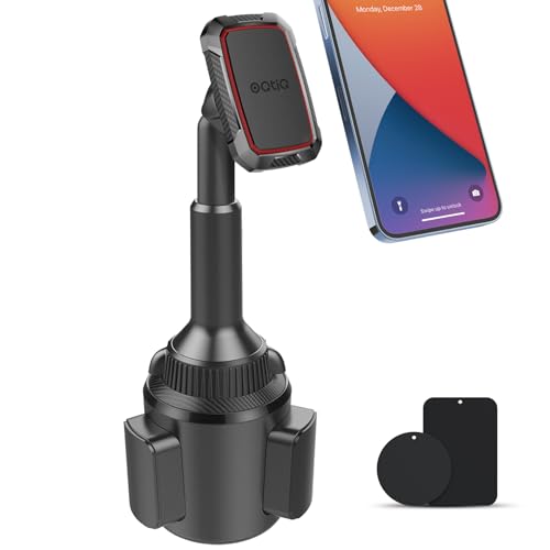 OQTIQ Magnetic Phone Cup Holder for Car - Adjustable Height & Multi-Angle - One-Hand Operation - Compatible with Samsung, Google, & More - Black, Not for MagSafe - color: Black & Red-Magnetic