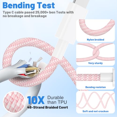 20W Lightning Cable to USB C, [Apple MFi Certified] Braided Fast Cable - color: Pink, size: 20W-6FT+10FT