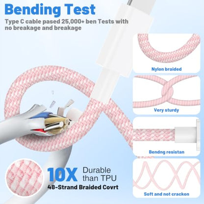 20W Lightning Cable to USB C, [Apple MFi Certified] Braided Fast Cable - color: Pink, size: 20W-6FT+10FT