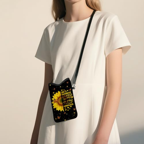 Cell Phone Sleeve Pouch with Adjustable Strap - Sunflower - color: Sunflower