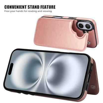 Wallet Case Compatible with iPhone 16 Plus 6.7”, Slim Protective Case with Card Holder,Premium PU Leather Kickstand Card Slots Case with Double Magnetic Clasp-Rosegold - color: Rosegold, size: iphone 16 Plus 6.7"