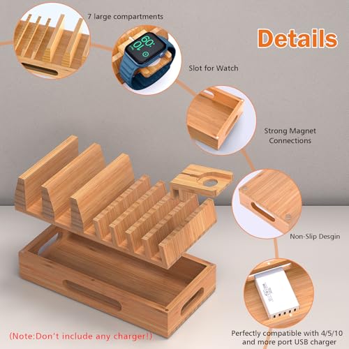 Pezin & Hulin Bamboo Charging Station with 5 Cables-Natural Bamboo - color: Dock Stand +Cables
