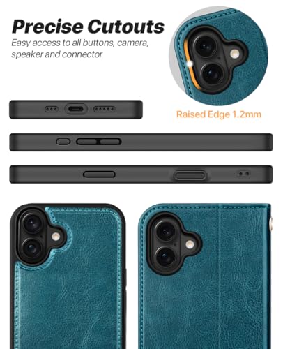 OCASE for iPhone 17 Detachable Wallet Case with Card Holder, 2 in 1 PU Leather Flip Folio with RFID Blocking Stand Wrist Strap Shockproof Phone Cover 6.3 Inch 2025, Peacock Blue - color: Peacock Blue, size: iPhone 17