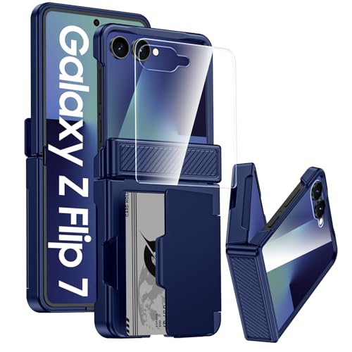 GooseBox for Samsung Galaxy Z Flip 7 Case Wallet RFID Card Holder&Hinge Protection&HD Screen Protector, Full Body Shockproof Cover for Galaxy Z Flip 7(Blue) - color: Flip7-Blue