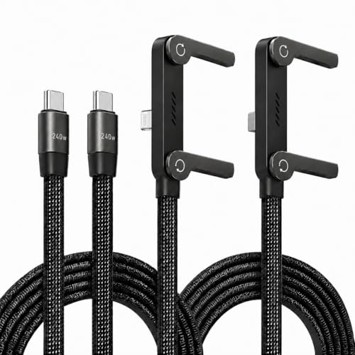 240W USB C to USB C Fast Cable with Invisible Phone Stand, 90° Flat Cord - size: 2PCS ( C to C & C to Lightning)