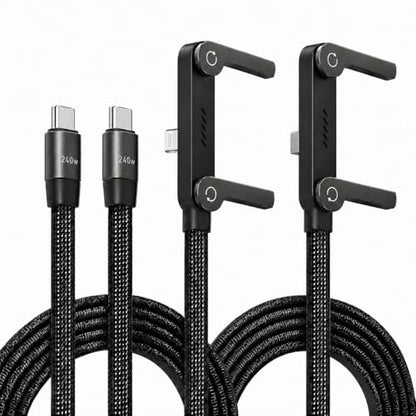 240W USB C to USB C Fast Cable with Invisible Phone Stand, 90° Flat Cord - size: 2PCS ( C to C & C to Lightning)