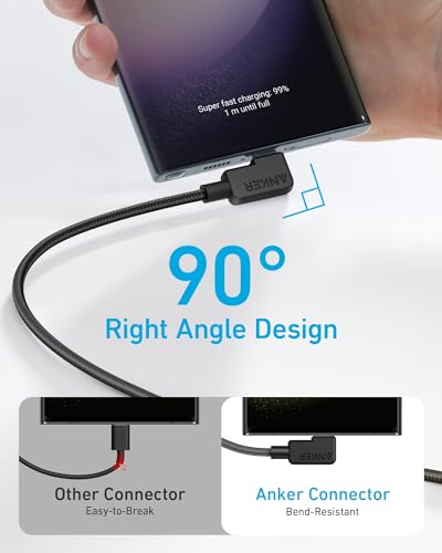 Anker USB C to USB C Right-Angle Cable, 240W (2-Pack, 6 ft, Black) - size: 6ft