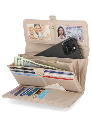 Mundi File Master Womens RFID Blocking Wallet Clutch Organizer With Change Pocket - color: Oatmeal, size: One Size