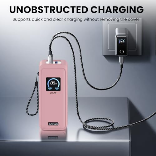 for Anker Prime Power Bank 26,250Mah 300W Case Cover | Soft Silicone Shockproof Protective Case for Anker 300W Prime Power Bank with Anti-Lost Strap, LCD Display Visible, Pink - color: Pink