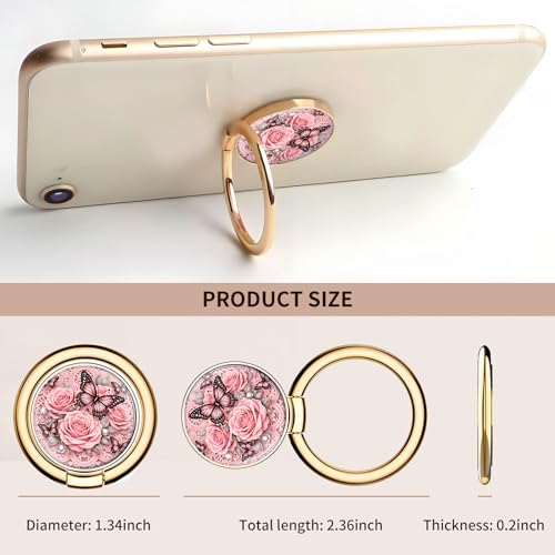 Cell Phone Ring Holder, Cute Metal Phone Grip Stand Finger Ring Kickstand, Flexible 360°Rotation Phone Tablet Case Accessories Compatible with Most Phones Pink Rose Butterfly - color: Pink Rose Butterfly