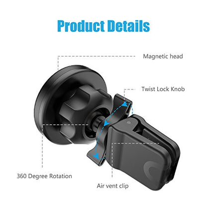 WixGear Universal Twist-Lock Air Vent Magnetic Car Mount Holder for Cell Phones with Fast Swift-snap Technology – Supports Devices up to 14oz
