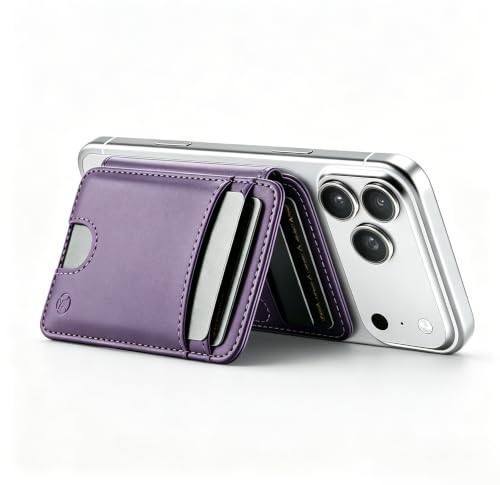 WJX MagSafe Magnetic Phone Wallet, RFID Slim 6 Card Holder with Cash Slot & Clear ID Window, Mini Gift‑Ready Wallet for Google/Samsung/iPhone 17/16/15/14/13/12 Series, Purple - color: Purple