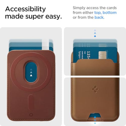 Spigen for MagSafe Wallet, Holds 2 Cards, Strong Magnet, Valentinus MagFit - color: PU Brown, size: 2-Cards
