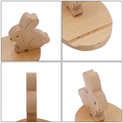 Cute Bunny Cellphone Stand Holder Wooden Smartphone Desk Holder for All Mobile Phones Animal Phone Stand Desk Ornament - color: Bunny A
