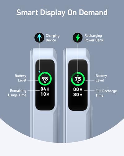 Anker MagGo Power Bank, 10,000mAh Qi2-Certified 15W Max Portable Charger | Fast MagSafe-Compatible Battery Pack, Smart Display, Foldable Stand, for iPhone 16 / 15 / 14 / 13 Only (USB-C Cable Included) - color: Blue