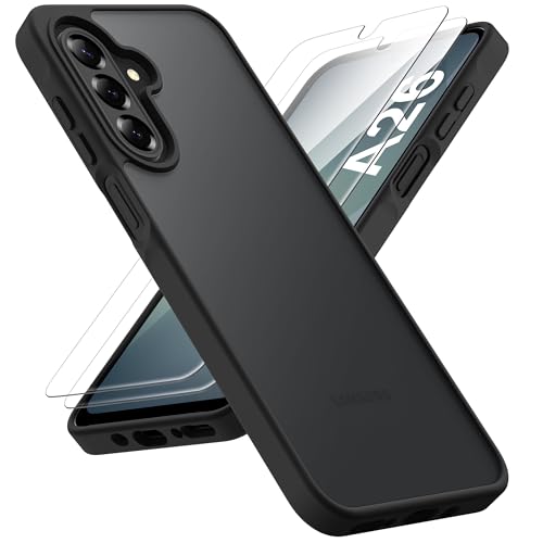 ORETECH for Samsung Galaxy A26 Case, Samsung Galaxy A26 5G Phone Case with 2 Pack HD Screen Protector, Translucent Matte Back Military Grade Shockproof Anti-Fingerprint Protective Cover - Black - color: Translucent Back - Black, size: Samsung Galaxy A26