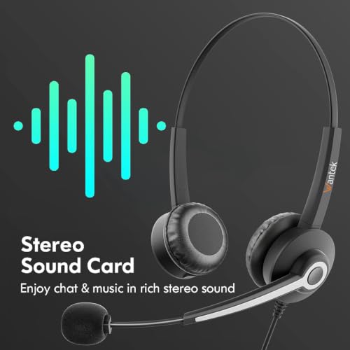 Wantek USB-A/USB-C Wired Stereo Headset – Lightweight, Noise-Cancelling - color: Ultra Black