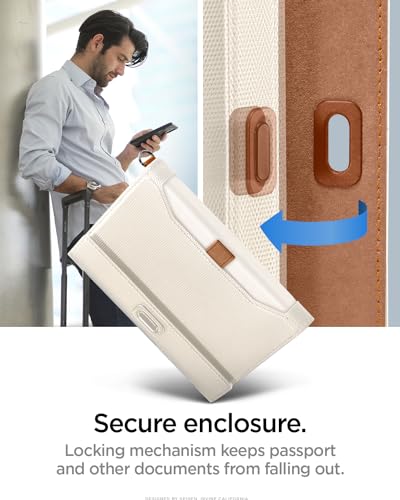 Spigen Life Passport Card Cover Holder, RFID Blocking | Travel Document Organizer, SIM Card Pin Included - Black - color: Dune Beige