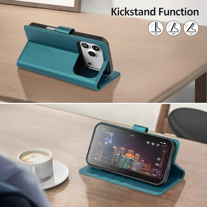 Shieldtop Compatible with MagSafe iPhone 17 Pro Wallet Case,Blue Green | 2 in 1 Detachable Magnetic,Credit Card Holder Slots,RFID Blocking,PU Leather,Kickstand,Flip Folio Phone Cover for Men & Women - color: Blue Green, size: iPhone 17 Pro - 6.3"