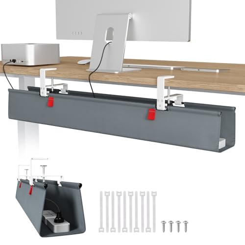 Univivi No Drill Under Desk Cable Management Tray, 36 inch Cable Management - color: Grey, size: 36"L x 5.5"W