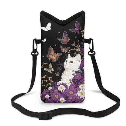 Mini Cell Phone Crossbody Bag Neoprene Smartphone Wallet Bag Shockproof and Waterproof Compatible with Most Smartphones for Traveling, Beach, Cute Cat Butterfly Violet Daisy Black - color: Cute Cat Butterfly Violet Daisy Black