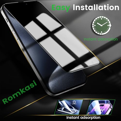 Romkasi 4 Pack Privacy Screen Protector for iPhone 15 Pro 6.1 Inch with 4 Pack Camera Lens Protector, Anti Spy Tempered Glass Film, Anti-Scratch, Touch Sensitive, Case Friendly - color: iPhone 15 Pro