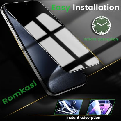 Romkasi 4 Pack Privacy Screen Protector for iPhone 15 Pro 6.1 Inch with 4 Pack Camera Lens Protector, Anti Spy Tempered Glass Film, Anti-Scratch, Touch Sensitive, Case Friendly - color: iPhone 15 Pro