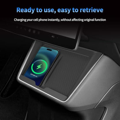 Centre Control Wireless Charging Mat Compatible with Tesla Model Y Juniper Standard 2025 2026, Non-Slip Silicone Mat Wireless Charger Pad Charging Protector for Tesla Model Y Standard 2025+ (White) - color: White
