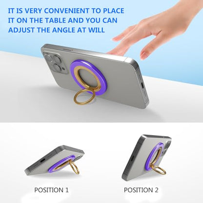 Magnetic Phone Ring Holder for MagSafe,【Two-Sided Magnetic】 360° Rotation Magnet Phone Grip for iPhone 16/15/14/13/12 Series/Samsung/Google (Purple with Gold) - color: Purple with Gold