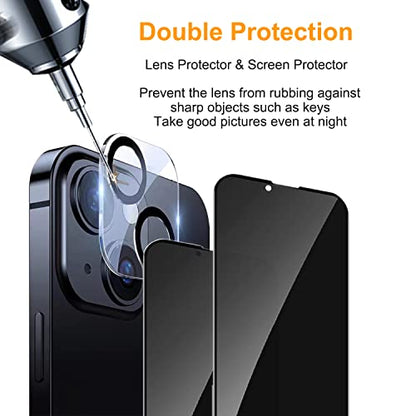 PEHAEL for iPhone 14 Privacy Screen Protector+Camera Lens Protector