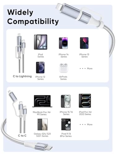 CableCreation MFi Certified USB C to USB C & Lightning Cable,6FT 60W 2-in-1 - size: 6Feet, style: USB C to C & Lightning