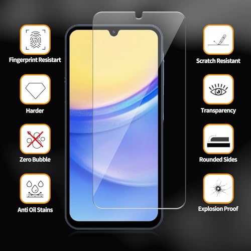 3 Pack for Samsung Galaxy A15 5G Tempered Glass Screen Protector, Scratch-Proof, Bubble-Free,HD Transparent, 9H Hardness,Bubble Free,Case Friendly - size: Galaxy A15 5G
