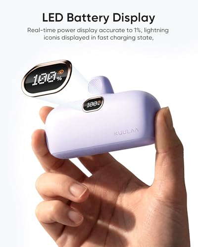 Kuulaa Portable Charger with Built-in Lightning Cable 5000mAh Small iPhone Fast Charging Mini Portable Phone Charger for iPhone 14/13/13 Pro/12/12 Pro/11/XR/XS/X/8/7/6, Purple - color: Purple