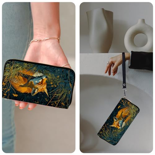 Ladies Wallet,Clutch Purses for Women Wallets Leather Credit Card Holder for Women Wristlet Slim Small Cute with Zipper,Thin RFID Blocking with Wrist Strap,Grass Fox - color: Grass Fox