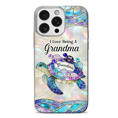 Mom Grandma Sea Turtle - Personalized Clear Silicone Phone Case Custom Names Ocean Theme Smartphone Cover Protective Shell for Nana Mimi