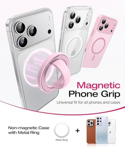 Magnetic Phone Grip, 360° Rotation & 180° Flip Universal Phone Ring Stand, Silicone Phone Ring Holder for Back of Phone for iPhone 17/16/15/14/13/12 Pro Max/Plus, Chalk Pink - color: Chalk Pink