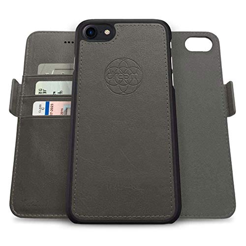 Dreem Fibonacci 2-in-1 Wallet Case for Apple iPhone SE 3 (2022), SE 2, & 8/7 - Luxury Vegan Leather, Magnetic Detachable Shockproof Phone Case, RFID Card Protection, 2-Way Flip Stand - Grey - color: Grey, size: iPhone SE 3 (2022), SE 2, & 8/7