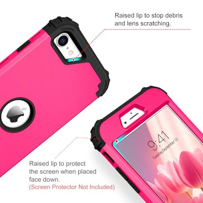 BENTOBEN for iPhone SE 2022 Case and iPhone SE 2020 Case, Heavy Duty 3 in 1 Full Body Rugged Shockproof Hybrid Hard PC Soft Rubber Case for iPhone SE 3rd/2nd Gen, Hot Pink/Black Design - color: Black/Hot Pink