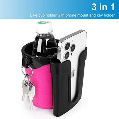 Accmor 3-in-1 Bike Cup Holder with Cell Phone Keys Holder, Bike Water Bottle Holders, Universal Bar Drink Cup Can Holder for Bicycles, Motorcycles, Scooters, Black Pink - color: Black Pink